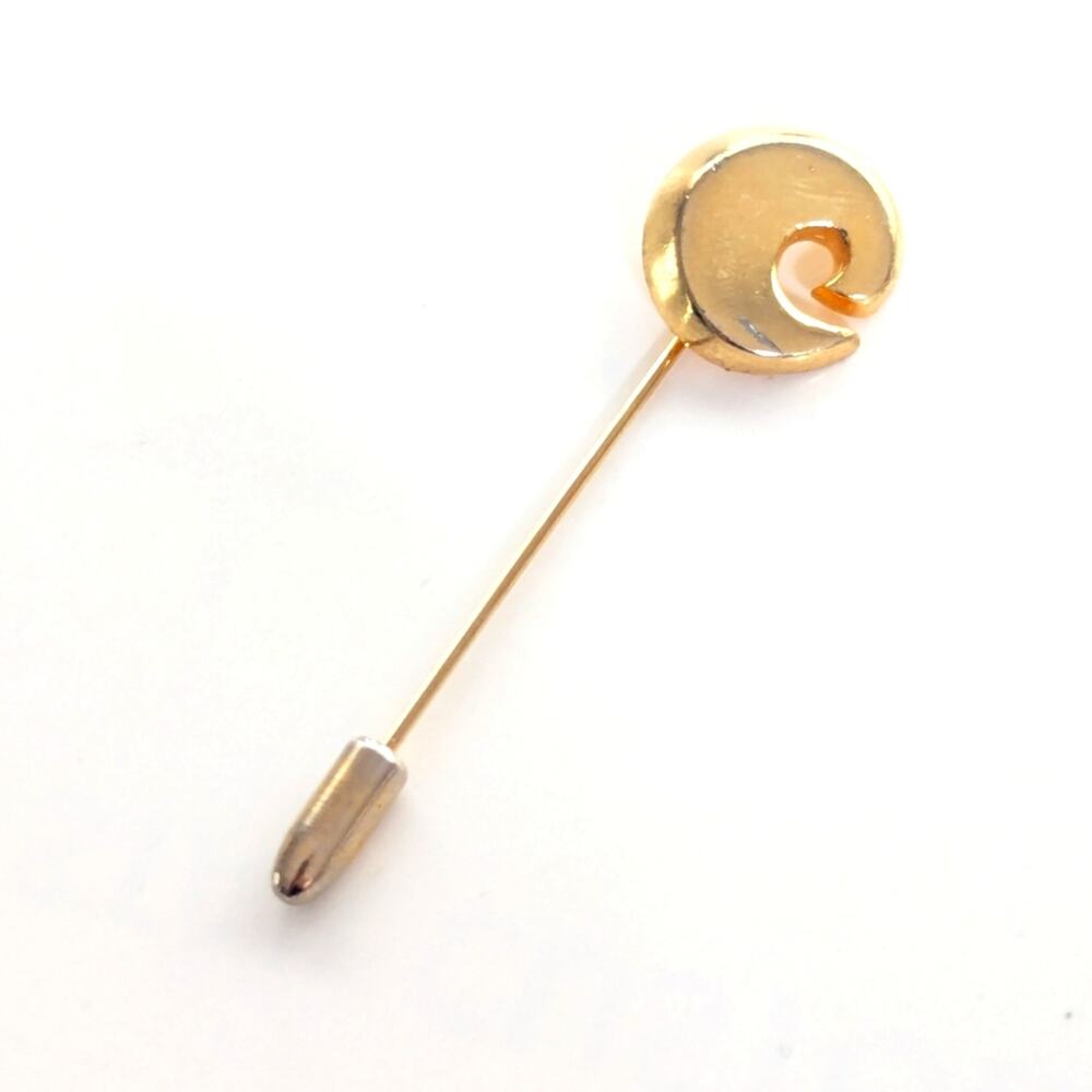 Vintage Estate Gold Tone C Wave Shape Abstract Collectible Stick Hat Pin
